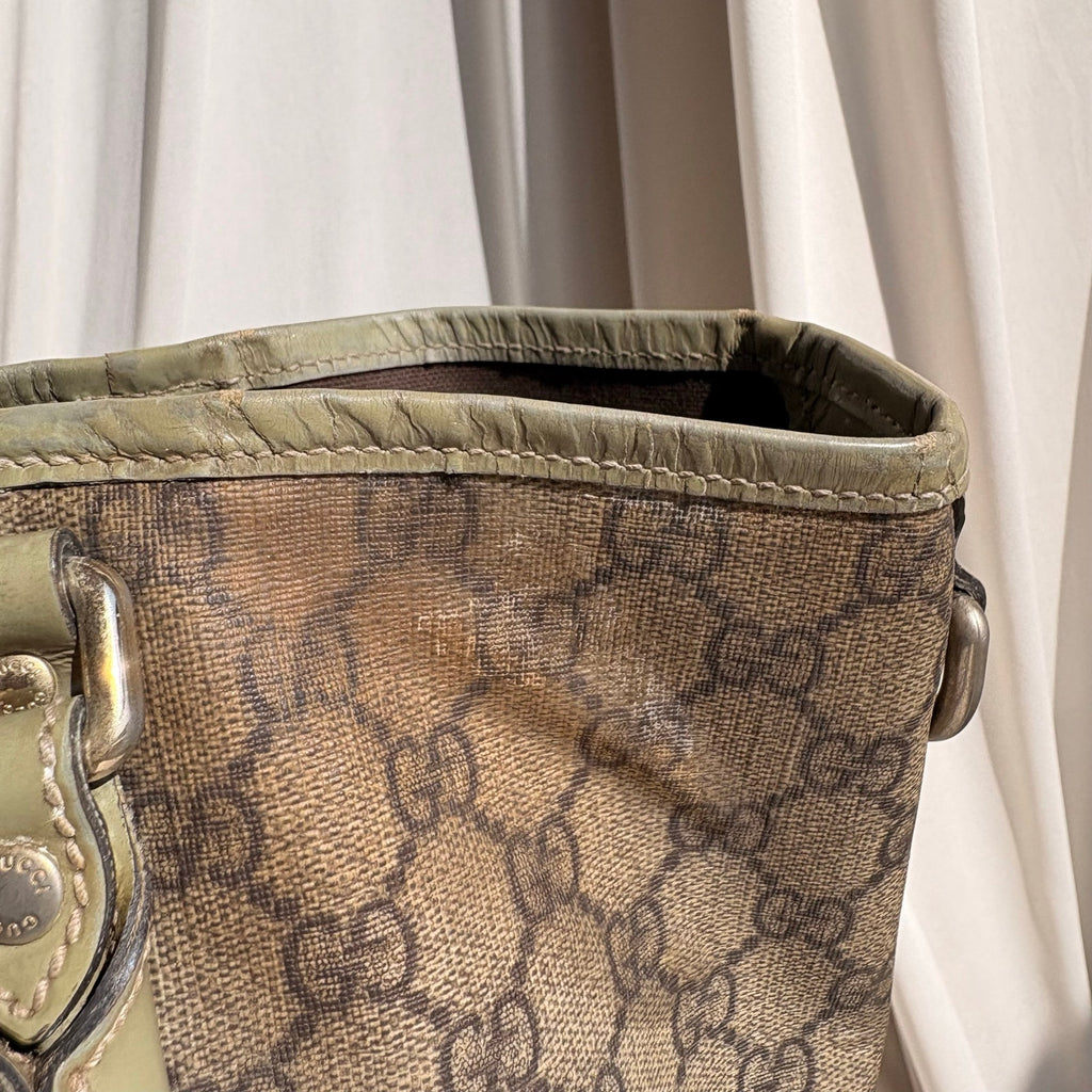 Gucci GG Supreme Olive Green Trim Joy Tote Bag