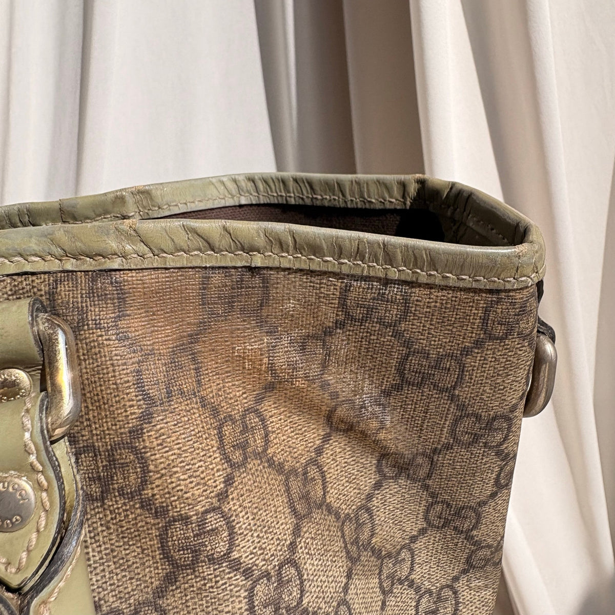 Gucci GG Supreme Olive Green Trim Joy Tote Bag