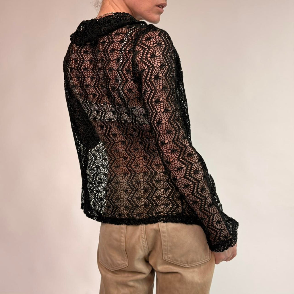 Vintage Baranda Black Crochet Cardigan - Size Medium