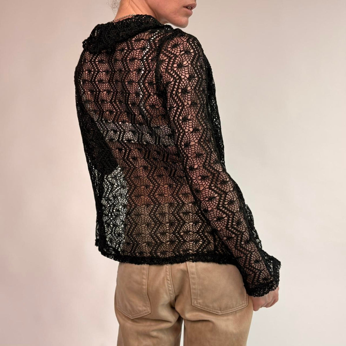 Vintage Baranda Black Crochet Cardigan - Size Medium