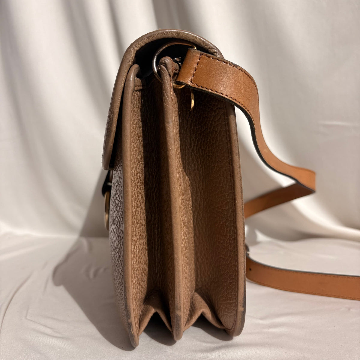 Vintage Christian Dior Oval Buckle Tan Leather Shoulder Bag