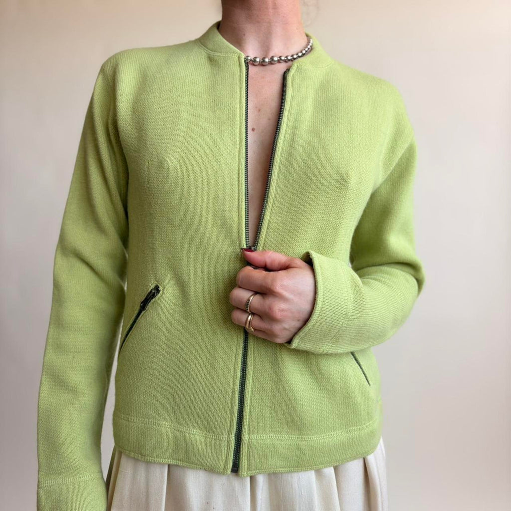 J.Crew Lime Green Lambswool & Cotton Zip Cardigan -Size Small