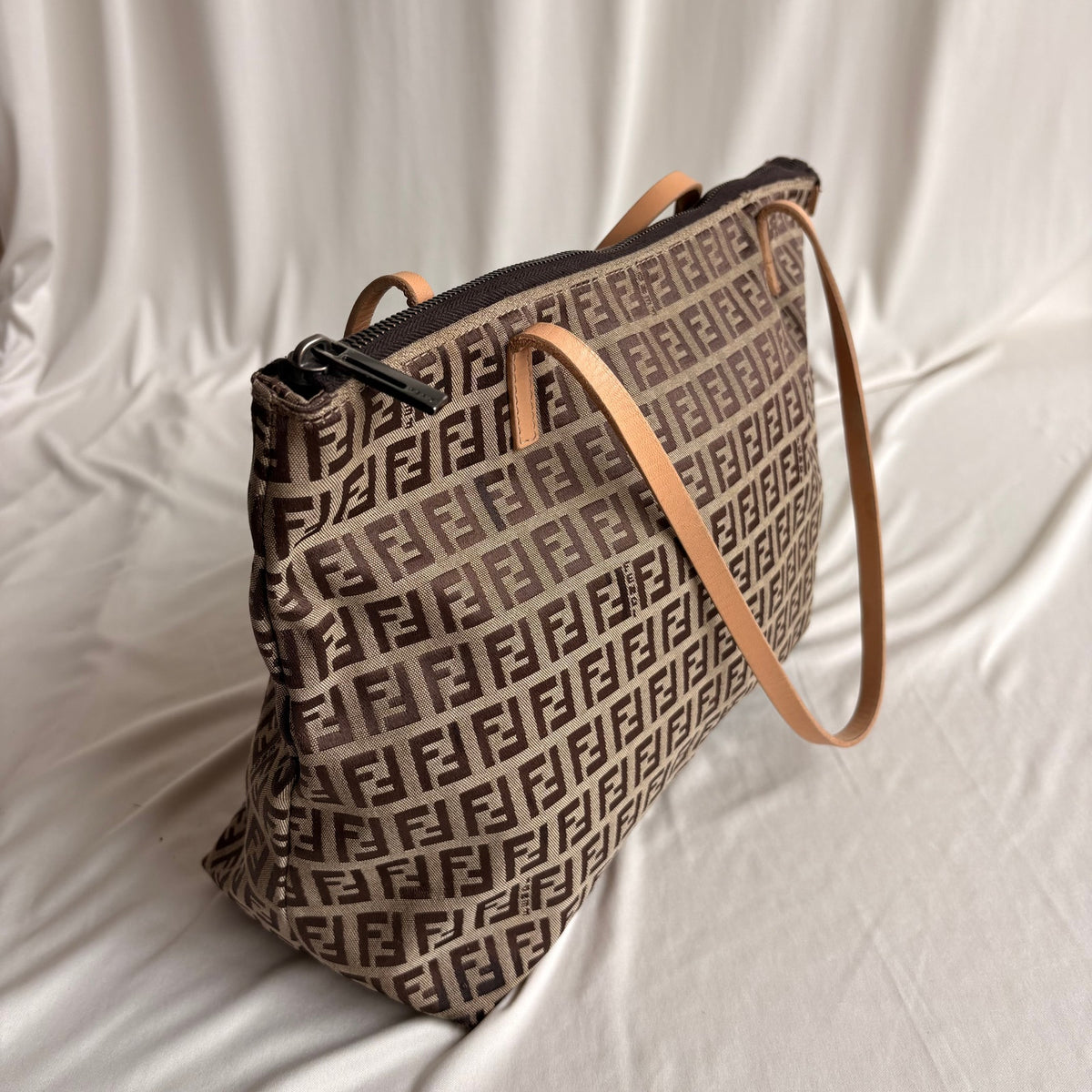 Vintage Fendi Brown and Tan Zucchino Canvas Tote - Early 2000s