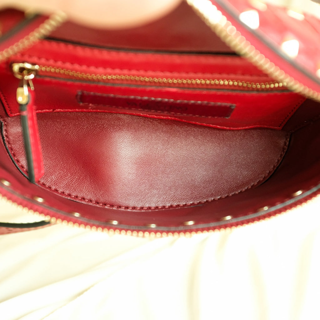 Valentino Rockstud Red Leather Belt Bag - Gold Studs