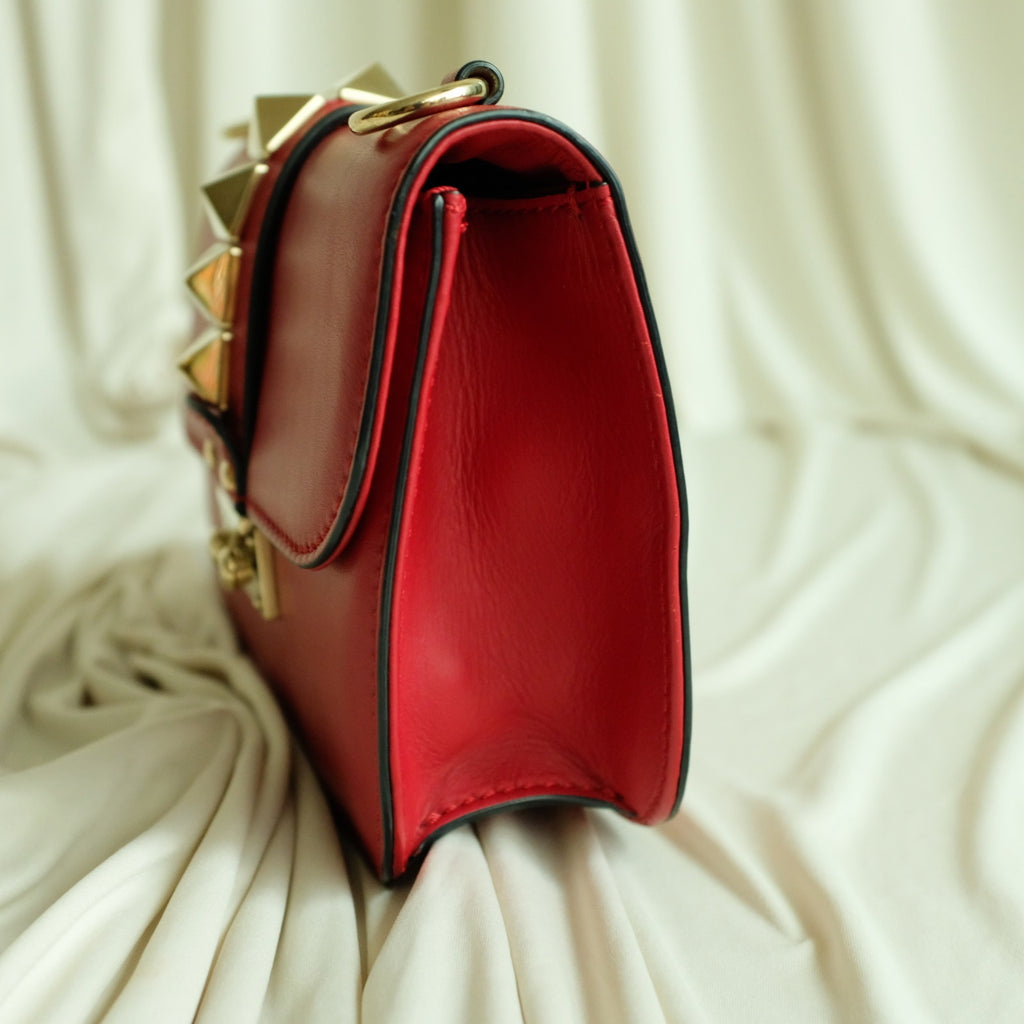 Valentino Garavani Glam Lock Rock Stud Red Shoulder Bag