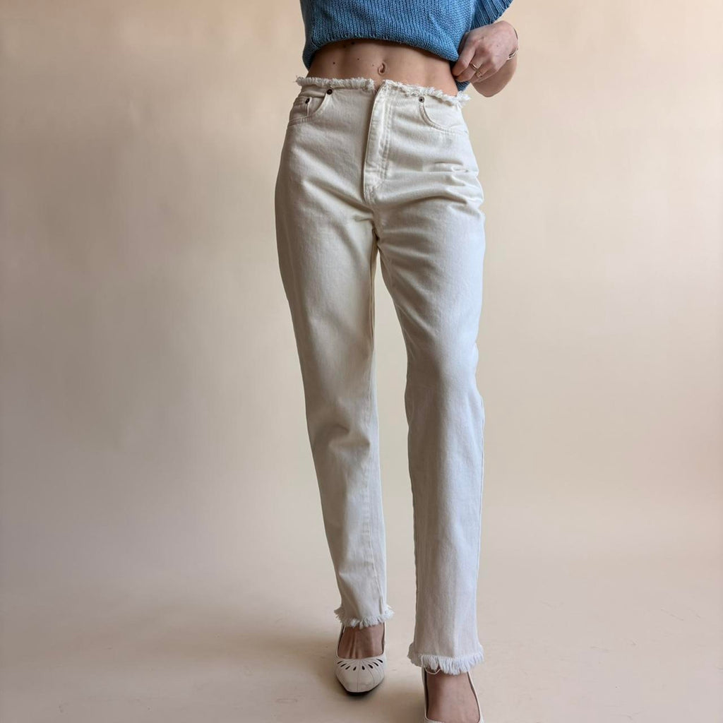 Naf Naf White Raw Hem Jeans - Grunge Edge, Fits Size 2
