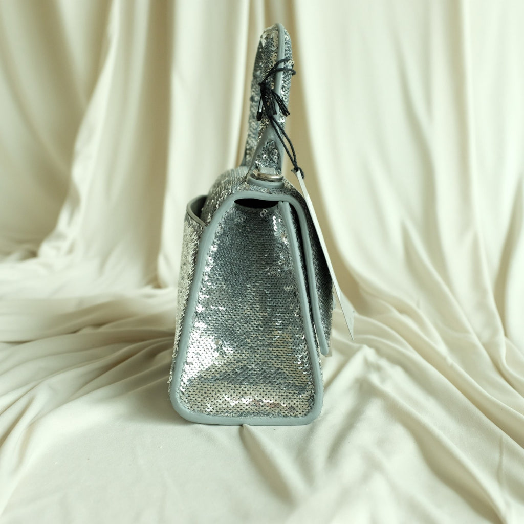 Balenciaga Hourglass Mini Sequin Bag - Silver, Calf Leather, NWT