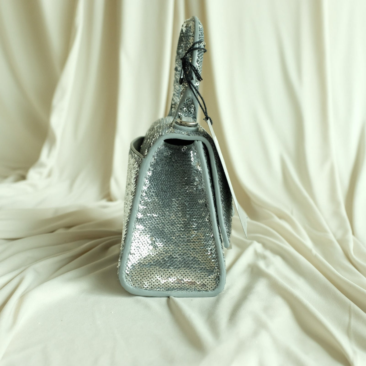 Balenciaga Hourglass Mini Sequin Bag - Silver, Calf Leather, NWT