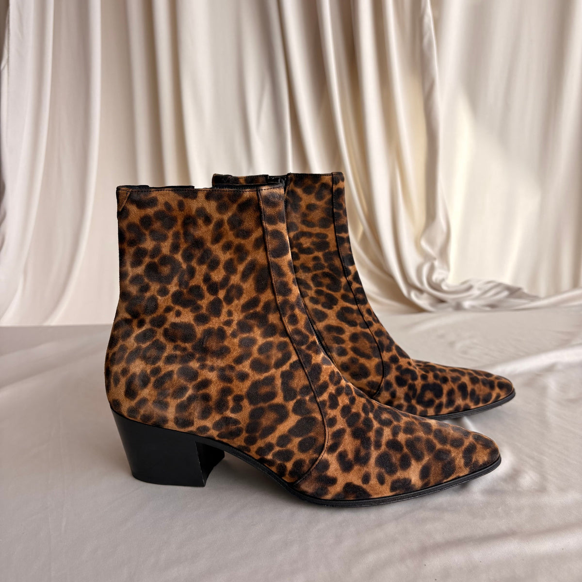 Saint Laurent Vassili 60 Leopard Suede Ankle Boots - Pointed Toe, EU 37 / US 7