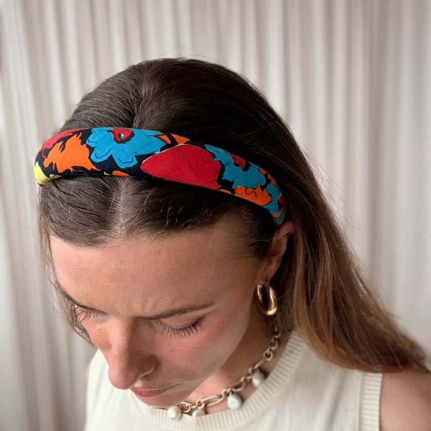 Padded Floral Headband - Multicolor, 80s/90s Vintage