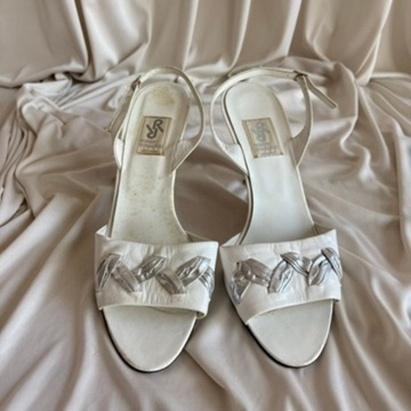 Ramono Romagnoli Bologna White Leather Sandals -  Kitten Heel, Made in Italy, US 9