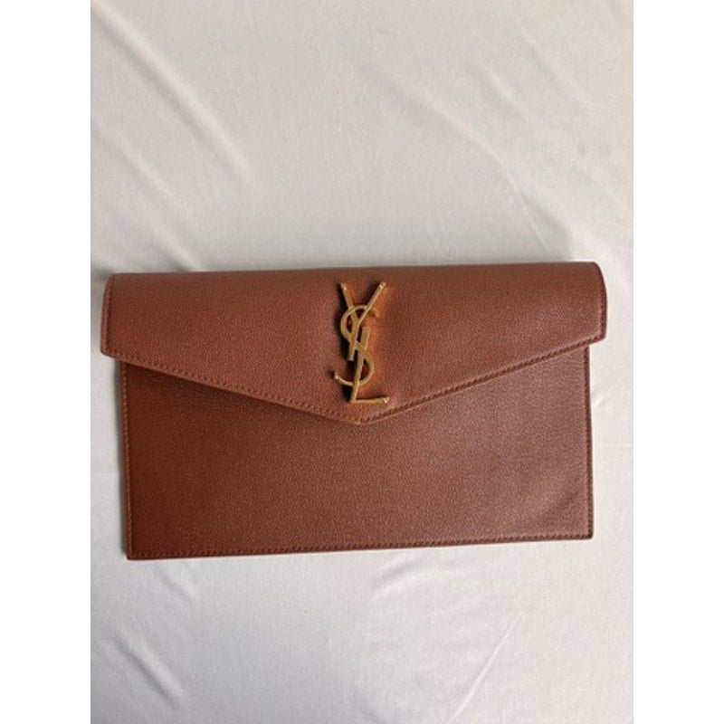 Saint Laurent Uptown Pouch - Brown Grained Leather