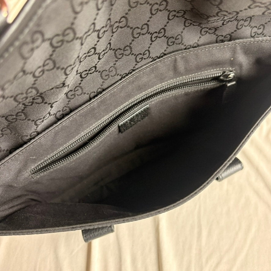 Gucci Messenger Bag Black GG Monogram Nylon, Leather Trim