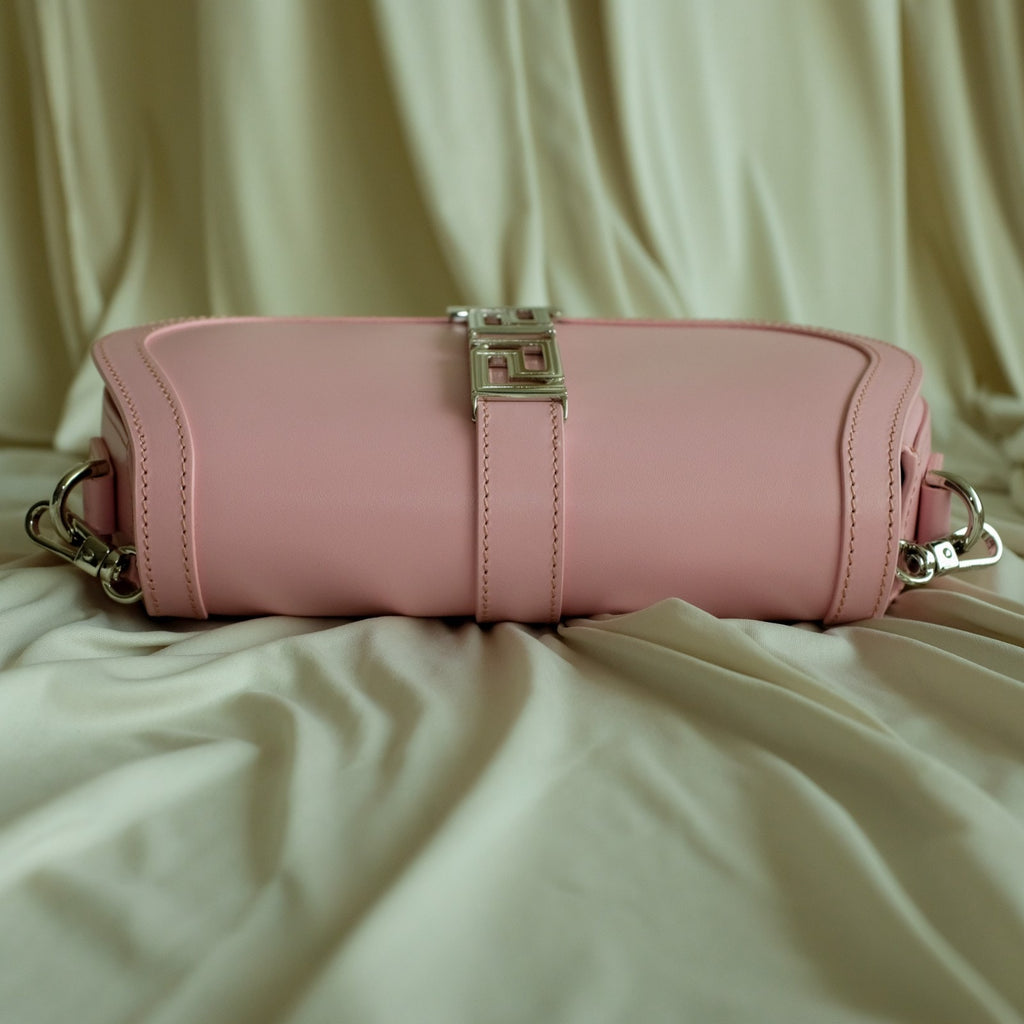 Versace Pink Medium La Greca Goddess Logo Leather Shoulder Bag