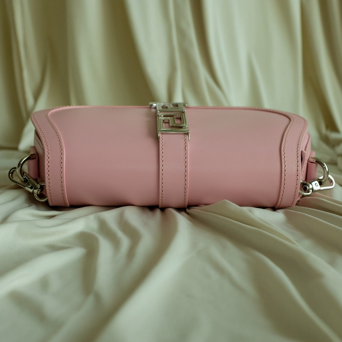 Versace Pink Medium La Greca Goddess Logo Leather Shoulder Bag