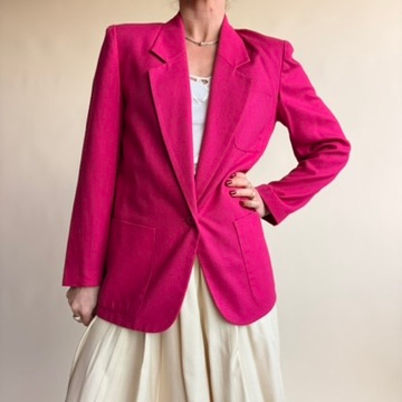 Lloyd Williams Fuchsia Blazer - Padded Shoulders, Single Button, 80s Office Siren, Size 4