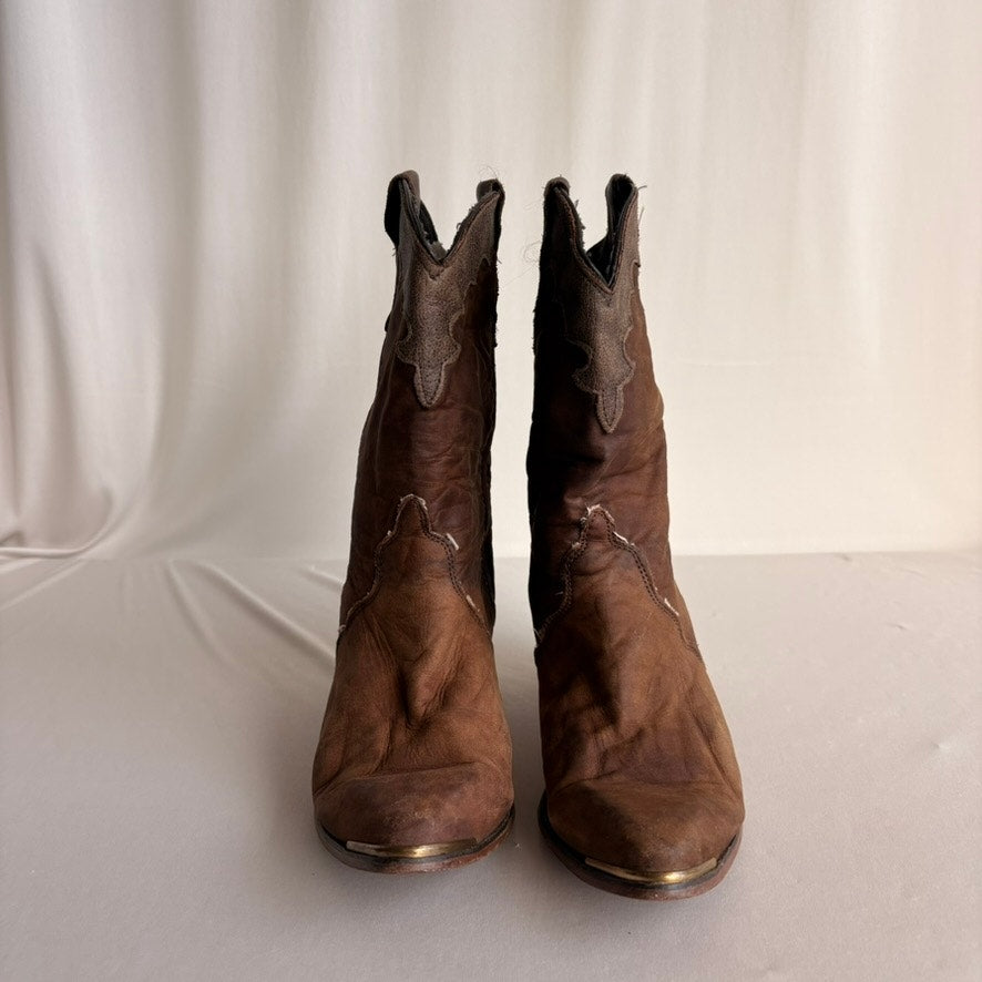 Brown Suede & Leather Cowboy Boots - Size 7
