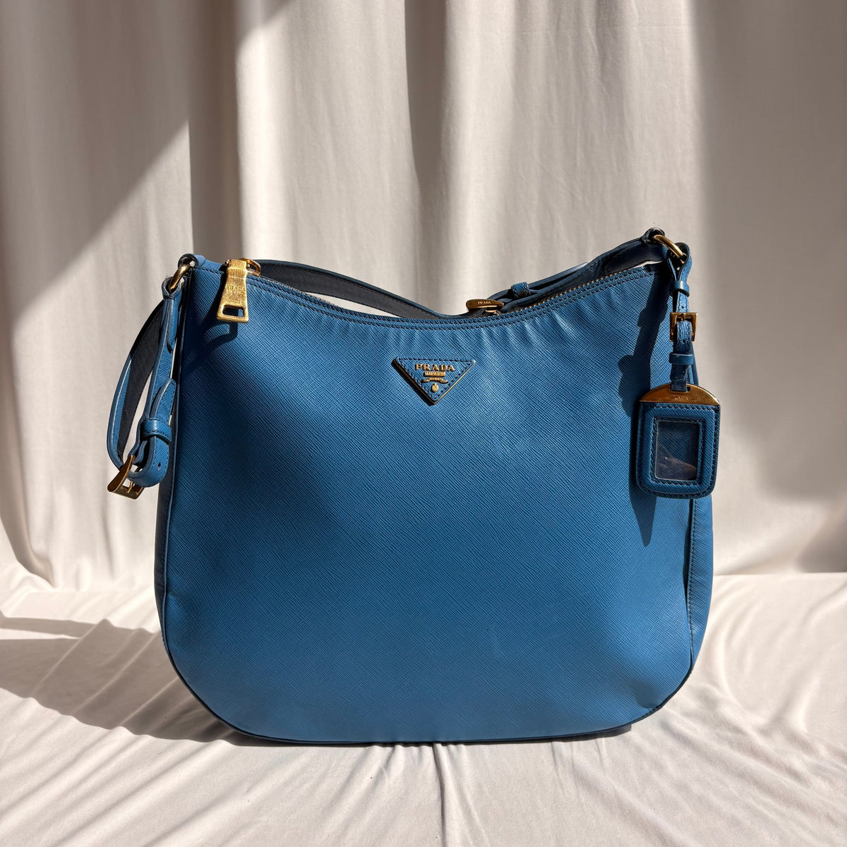 Prada Saffiano Lux Leather Shoulder Bag - Cobalt Blue