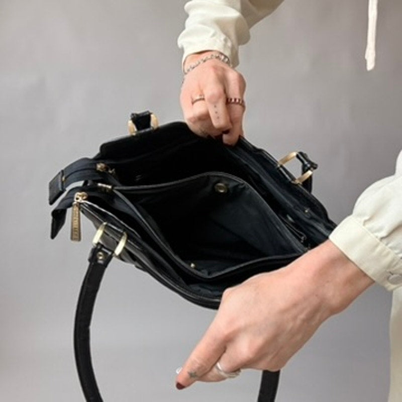 Vintage Ambassador Black Leather Bag - Gold Hardware, 90s
