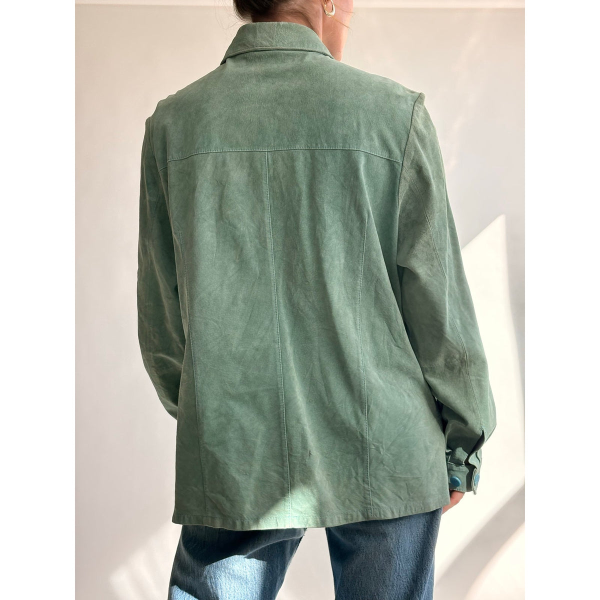 Bernardo Sea Foam Green Suede Button-Down Shirt/Jacket