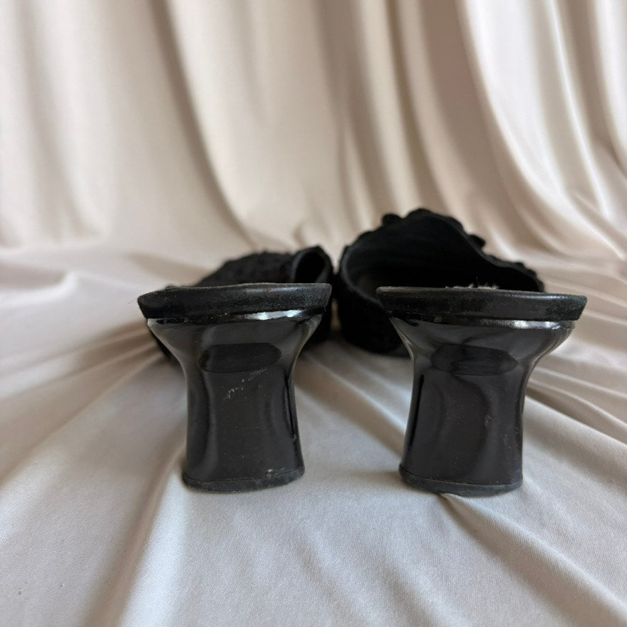 Stuart Weitzman Black Lace Mules - Square Toe, Kitten/Block Heel, Size 11