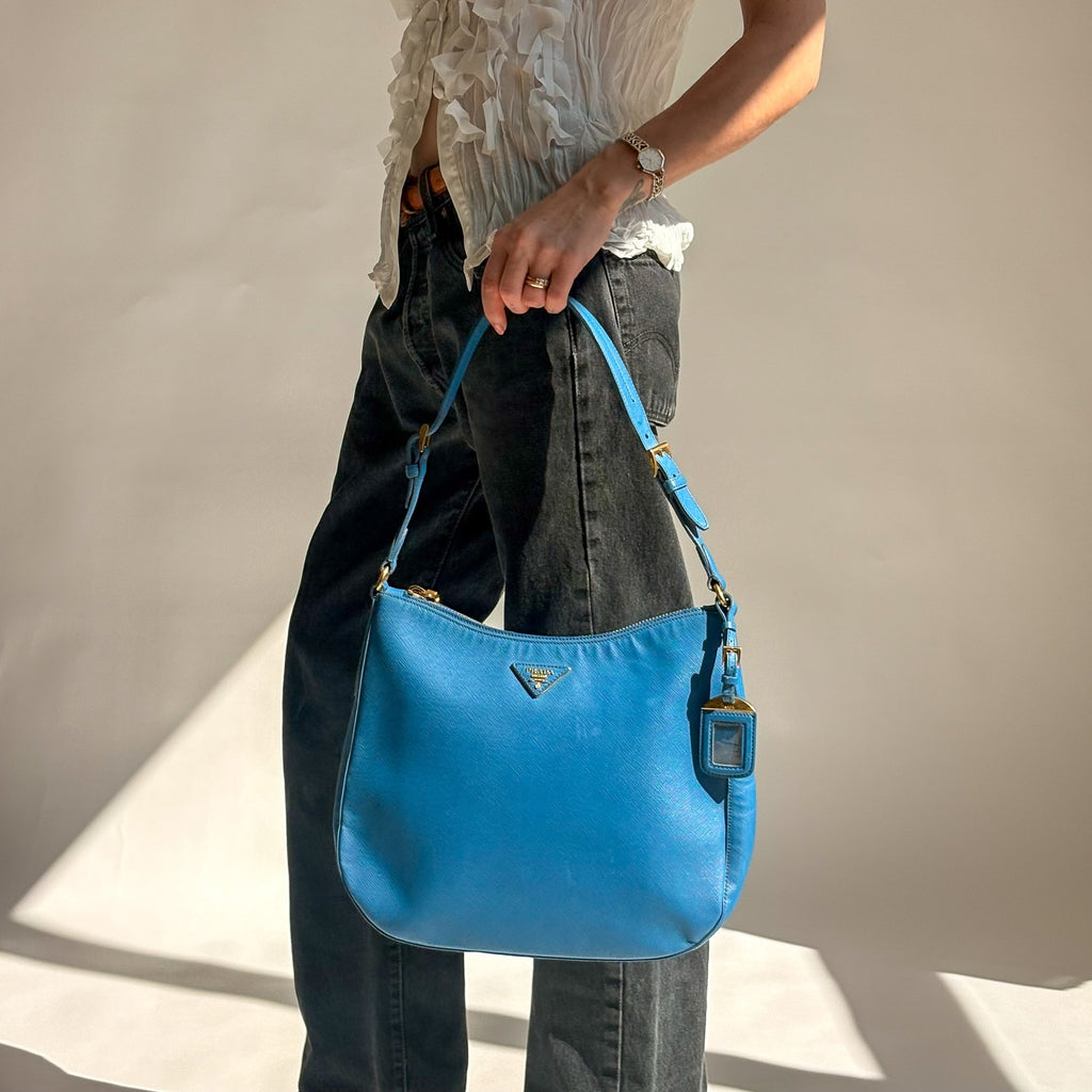 Prada Saffiano Lux Leather Shoulder Bag - Cobalt Blue