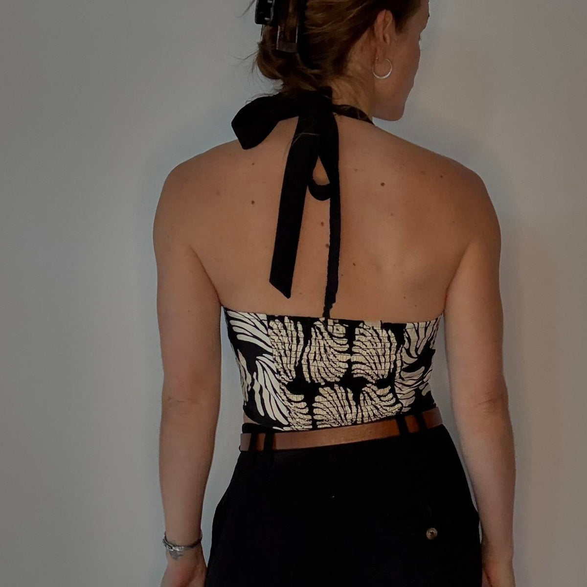 Black and White Abstract Floral Halter Top- size small