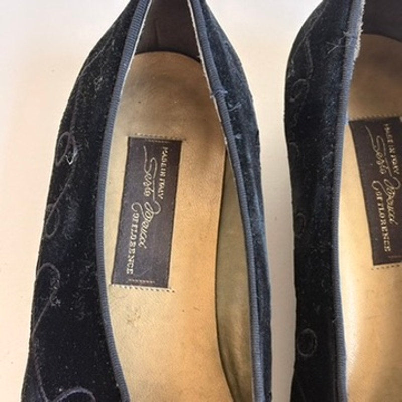 Sesto Meucci Black Velvet Loafers - Embroidery, Italian Craftsmanship, Size 7.5