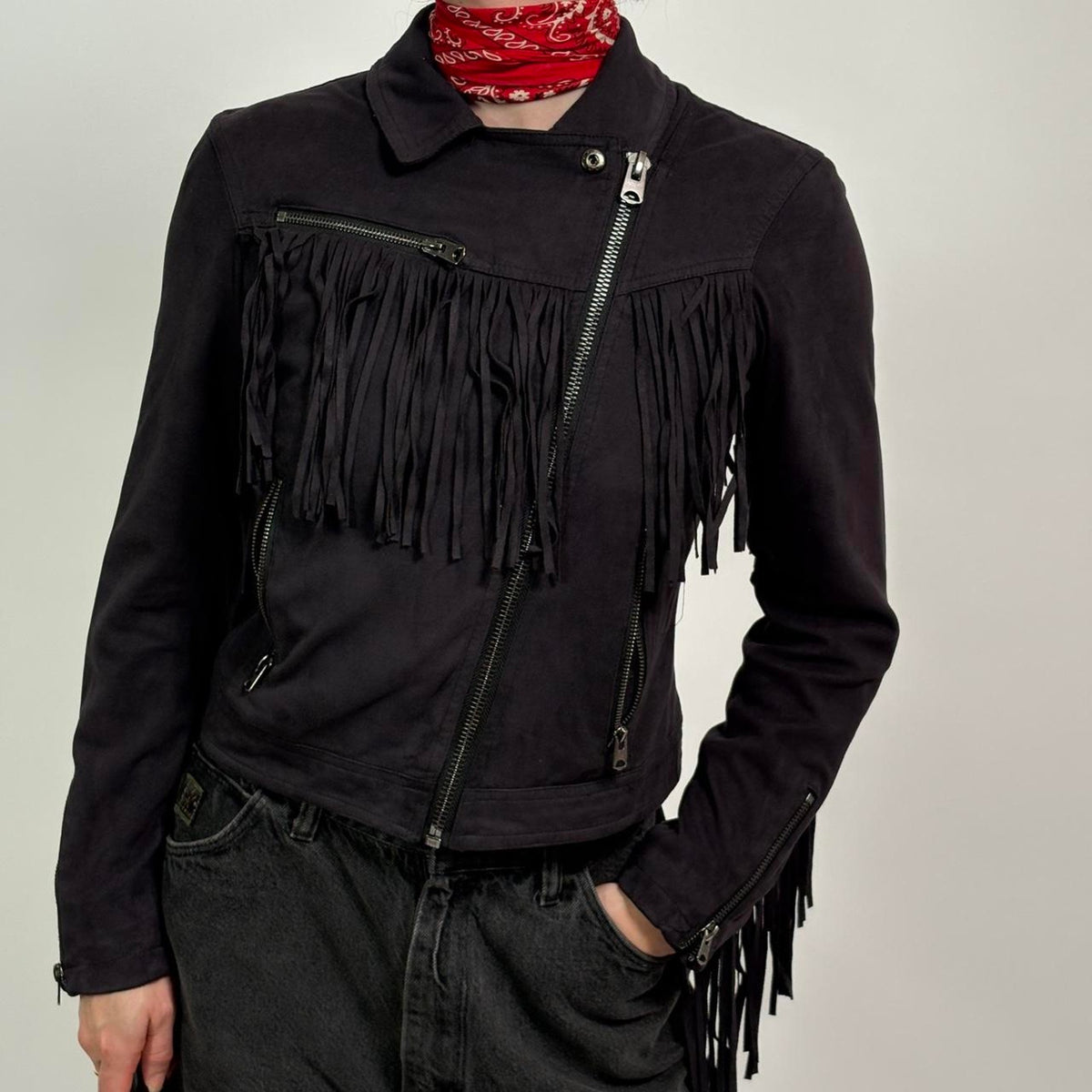 Black Faux Suede Fridge Jacket - Topshop Size 4