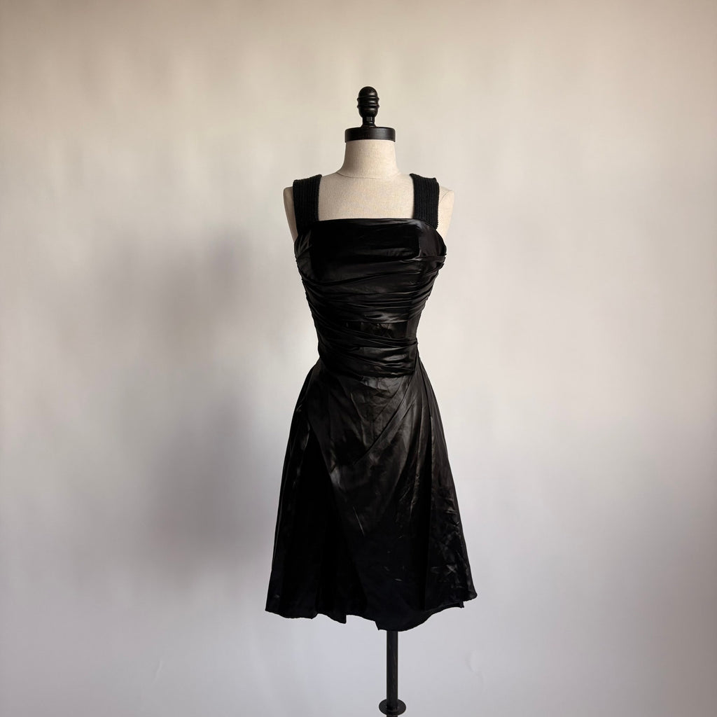 Prada Black Draped Tech Satin A-Line Cocktail Dress - SS 2006