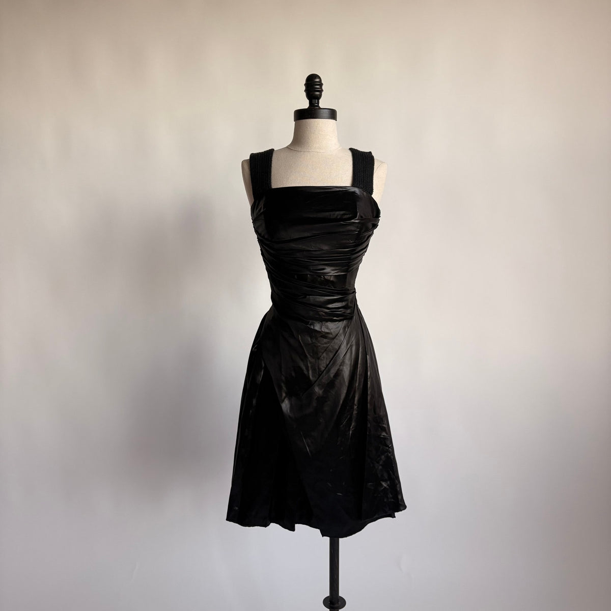 Prada Black Draped Tech Satin A-Line Cocktail Dress - SS 2006