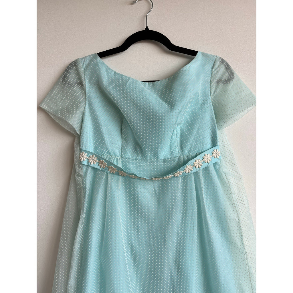 Vintage Lorrie Deb SF Mint Swiss Dot Empire Waist Maxi Dress