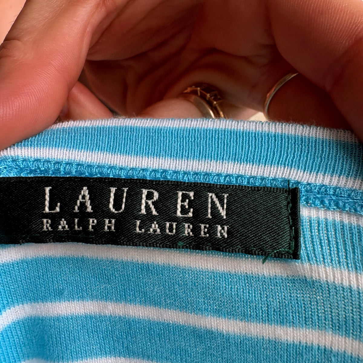 Ralph Lauren Sailor Top - Light Blue & White Striped, Boat Neck, Size Small