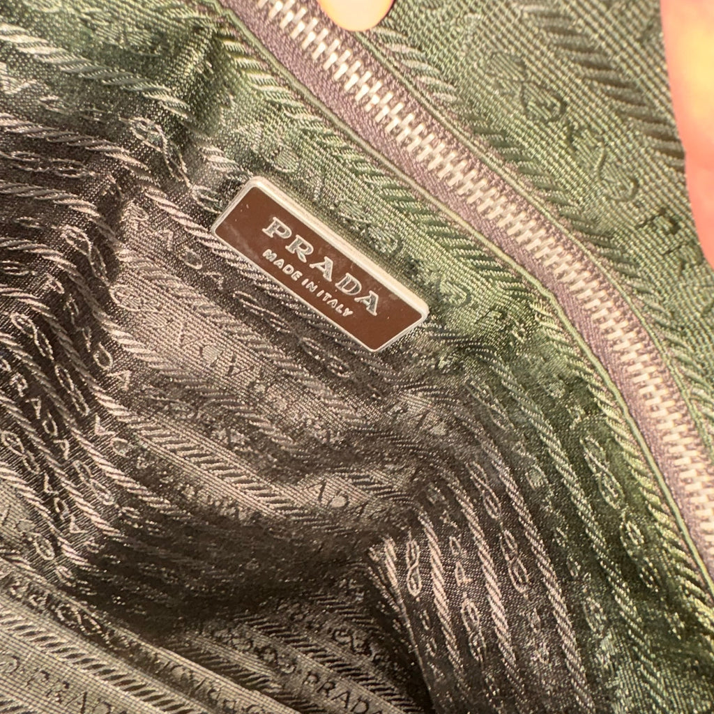 Vintage Prada Beige Canapa Dome & Lime Green Leather Trim Bowling Bag