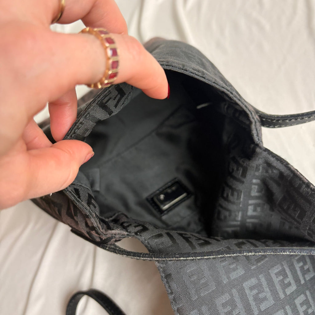 Vintage Fendi Zucchino Black & Brown Mama Baguette Bag