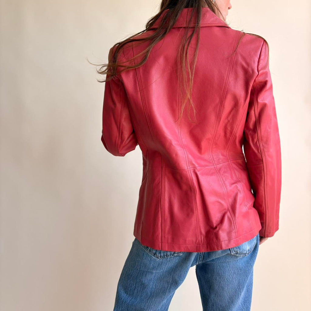Pamela McCoy Raspberry Pink Leather Moto Jacket - Size Small