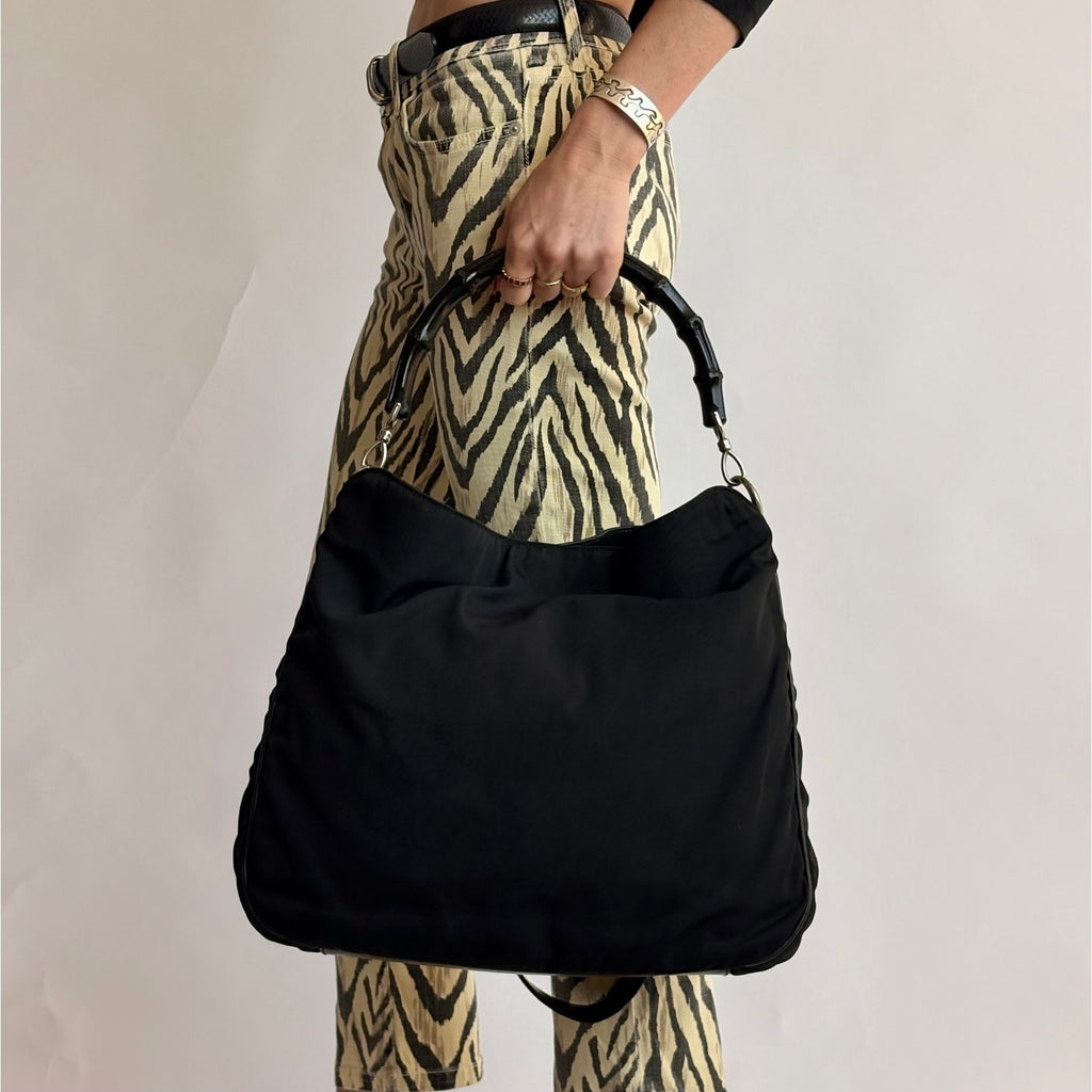 Gucci Bamboo Hobo Bag - Black Nylon, Leather, Tom Ford Era