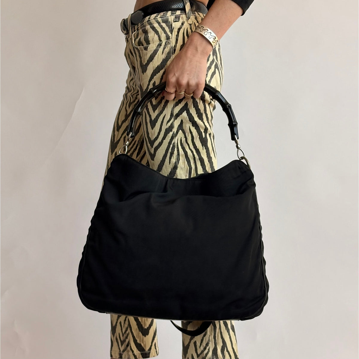 Gucci Bamboo Hobo Bag - Black Nylon, Leather, Tom Ford Era