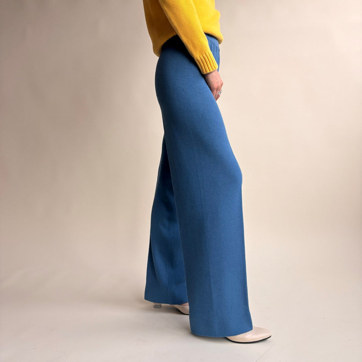 Jones Studio Dusty Blue Knit Wide Leg Pants - Soft Wool, Size Small