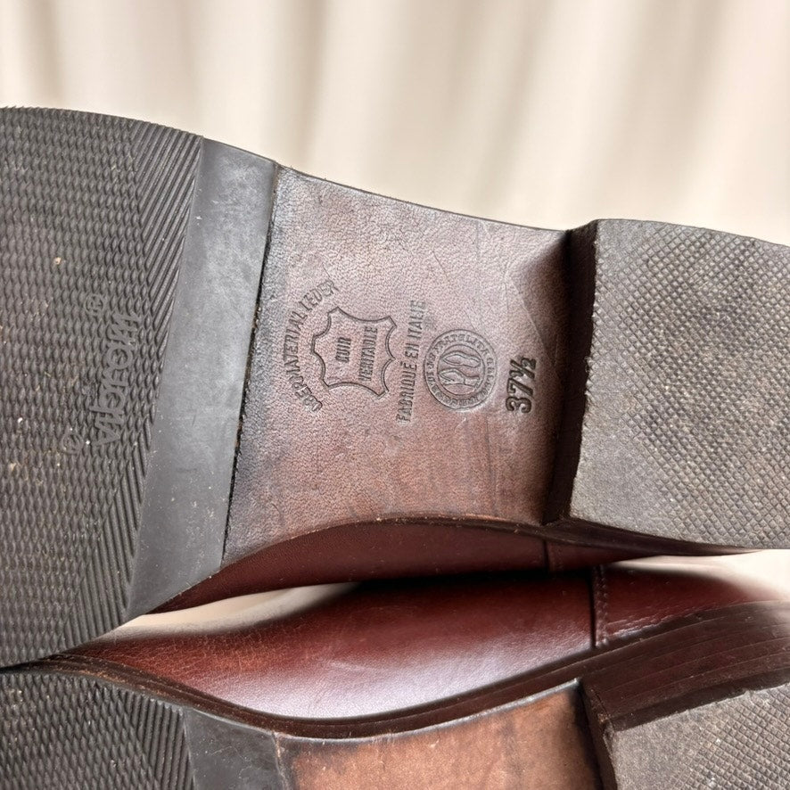 Vintage 1978 Idea Studios Brown Leather Riding Boots - Gold Buckle, 7.5
