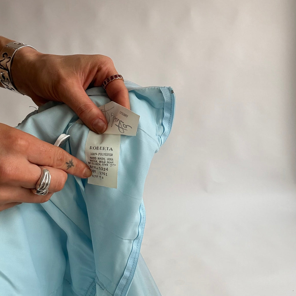 Roberta of California Vintage Powder Blue Ruched Off-Shoulder Gown