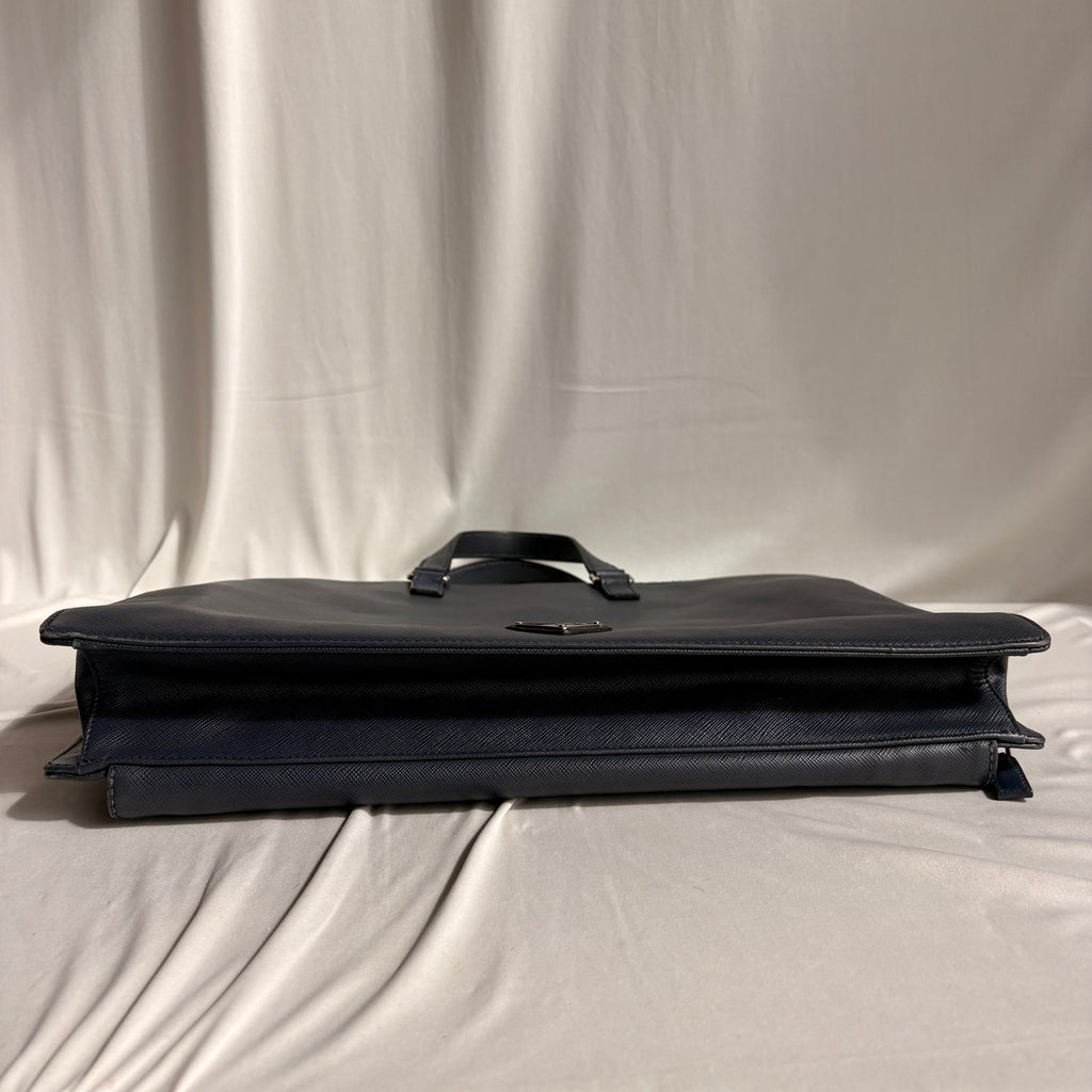 Prada Saffiano Leather Briefcase Bag - Dark Navy Blue