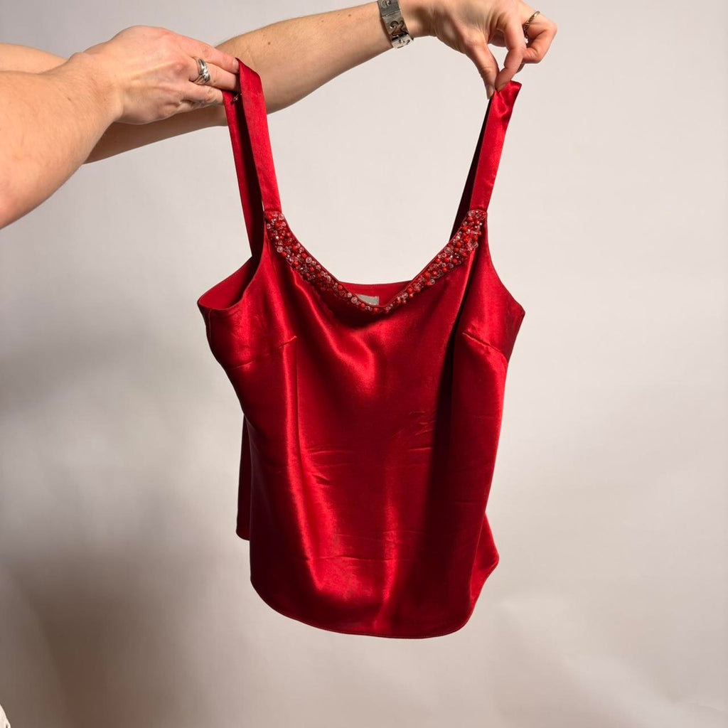 Vintage Kate Hill Red Beaded Silk Tank - Size 4