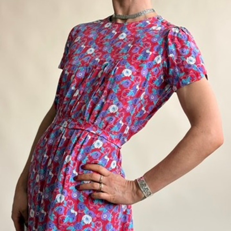 Jane Schaffhausen Bella Franc Stern Reborn Floral Dress - Red & Blue, 1940s-Inspired Size 4