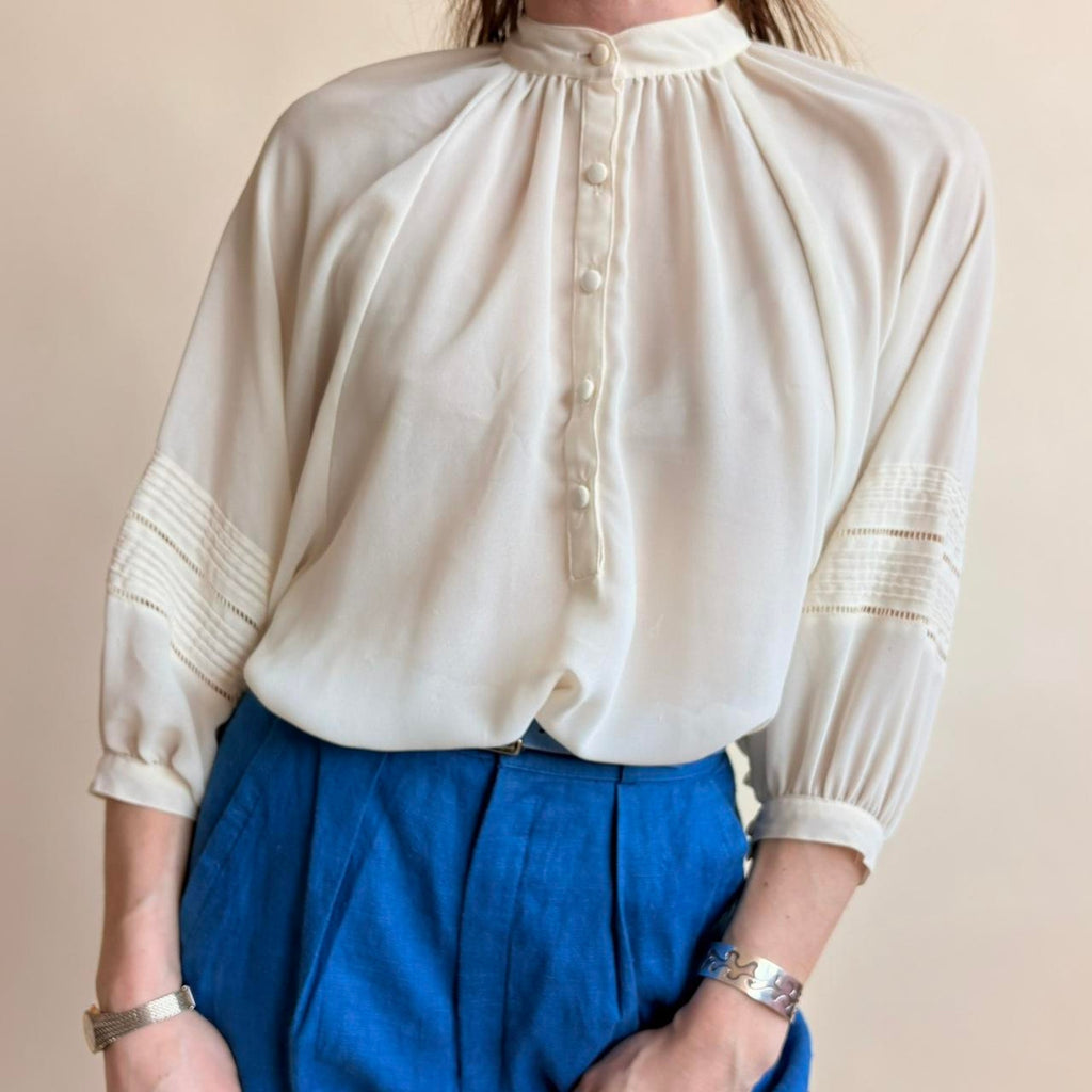 Lloyd Williams Sheer Balloon Sleeve Top - White, Size Small