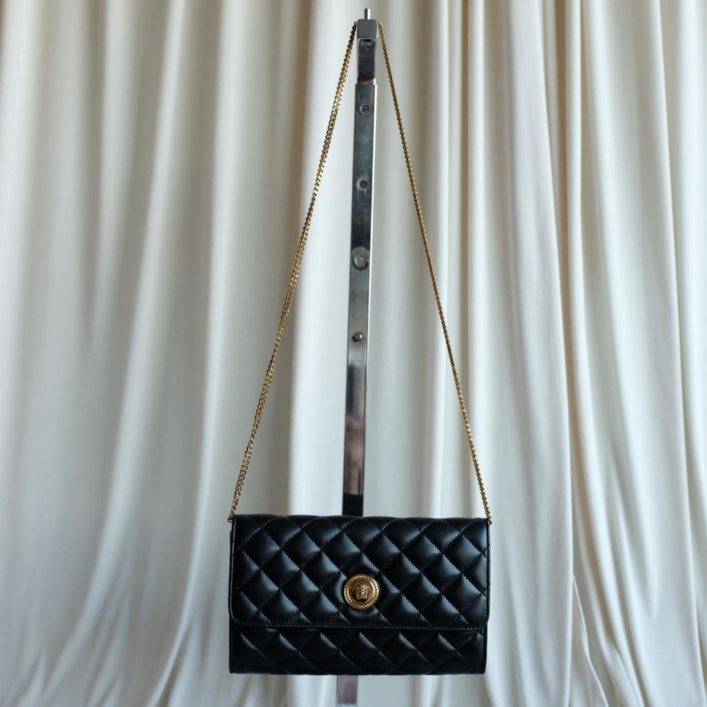 Versace Quilted Lambskin Leather Clutch - Black, Gold Hardware, NWOT