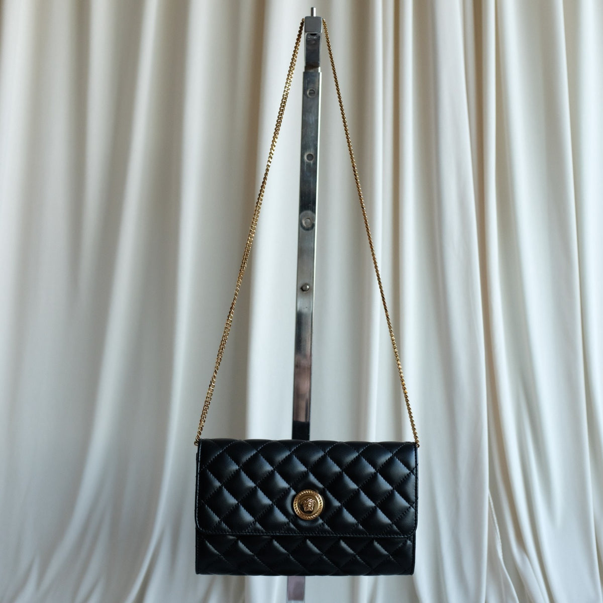 Versace Quilted Lambskin Leather Clutch - Black, Gold Hardware, NWOT