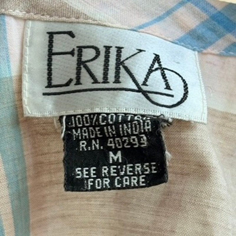 Erika Plaid Drop-Waist Dress - Light Blue, Sage & White, Pockets, 100% Cotton, Size M