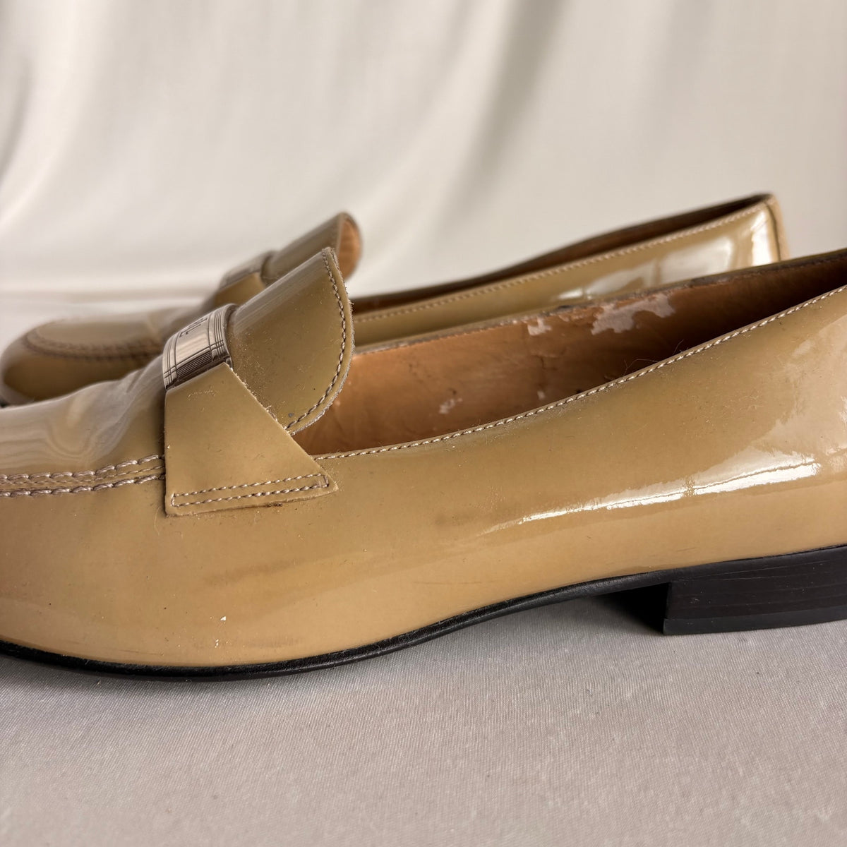 Vintage Ralph Lauren Tan Patent Leather Loafers - Silver Hardware