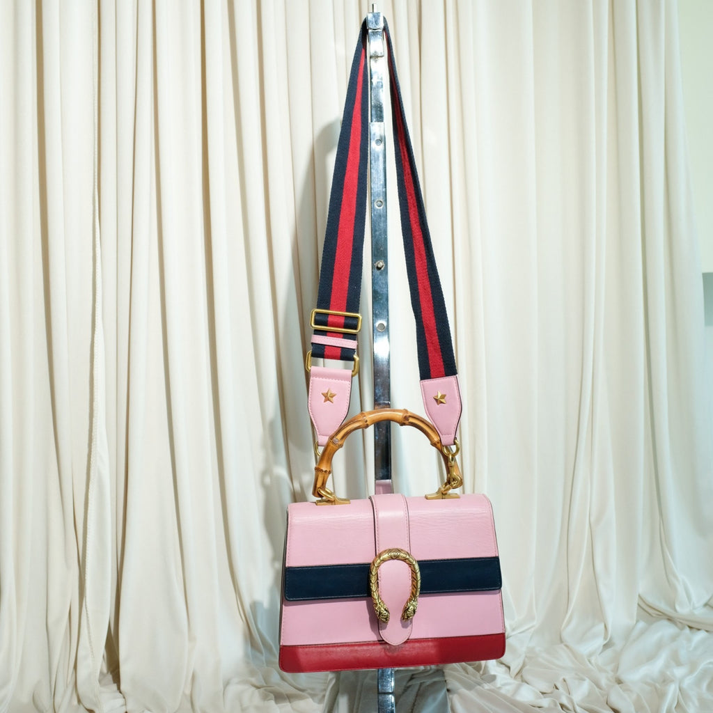 Gucci Dionysus Bamboo Medium Top Handle Bag Pink Leather Sylvie Web Strap